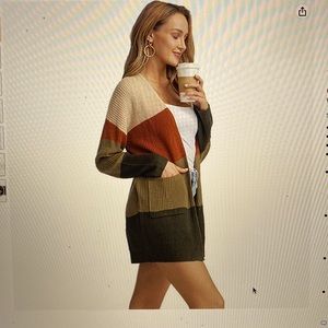 Color blocked striped cardigan with pockets long sleeve open front sweater